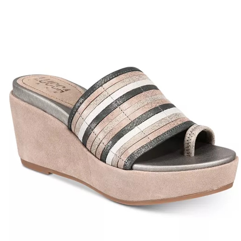 Stylish Women's Striped Wedge Sandals - Black, Gray, Cream